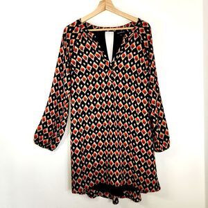 Sequin Hearts Pretty Rebel Multicolor Boho V-Neck Pullover Tunic Dress Size MED